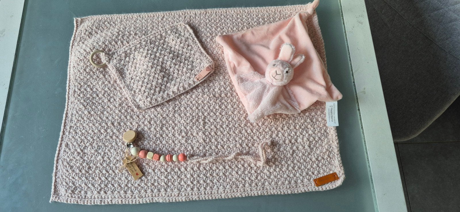 Handgehaakt babydekentje set oud roze, Nieuw, Roze, Handgemaakt, Deken