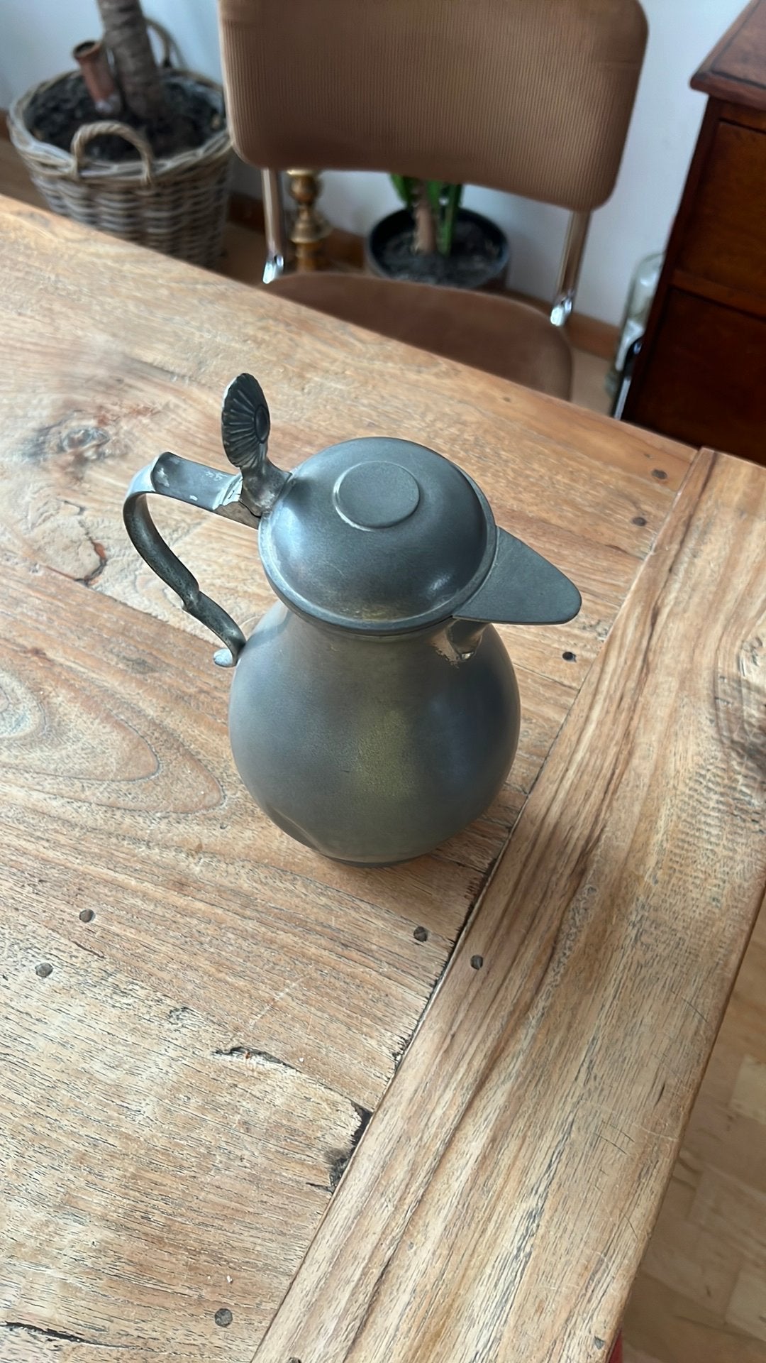 Antieke tinnen koffiekan - 14cm hoog met lichte deukjes, Antiek en Kunst, Ophalen of Verzenden