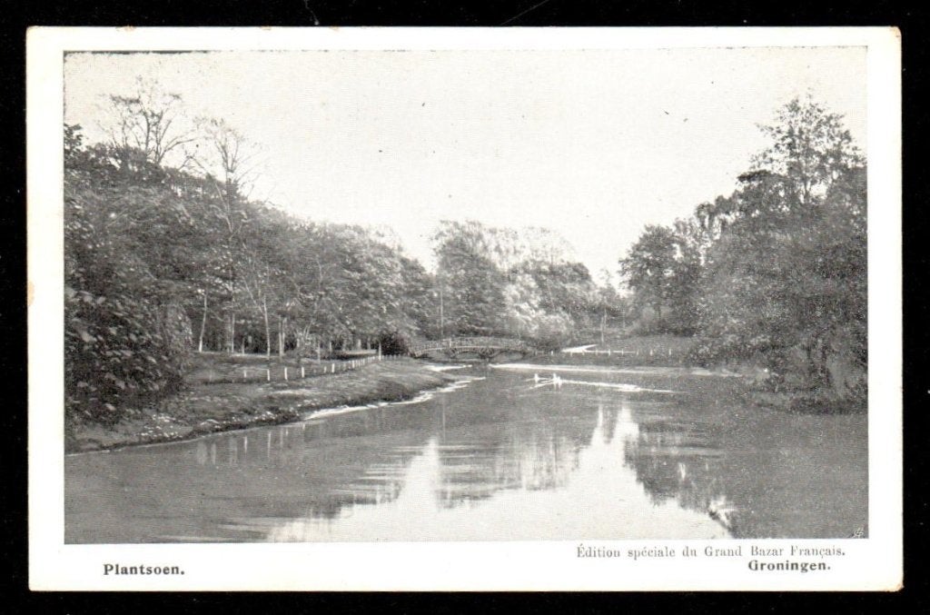 Oude ansicht - Groningen Plantsoen met boogbrug - Gr., Ophalen of Verzenden, Voor 1920, Ongelopen, Groningen