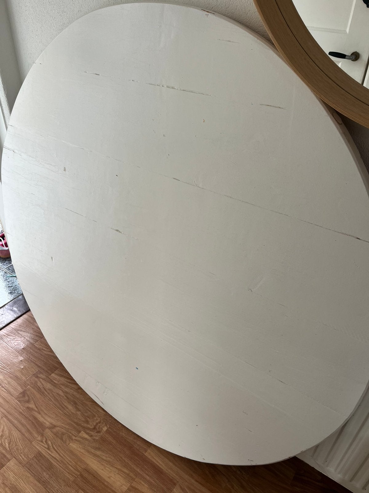 Eertafel massief hout 130 cm, Ophalen, Gebruikt, Rond, Vijf personen of meer