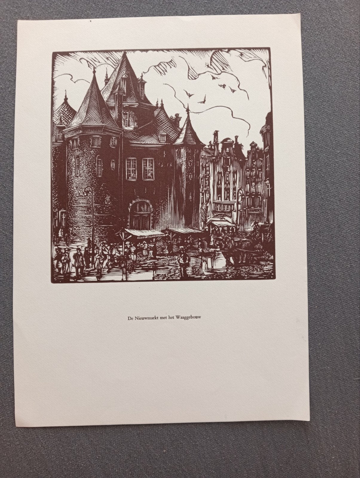 Rein Snapper Houtgravure De Nieuwmarkt met de Waag Amsterdam, Ophalen of Verzenden