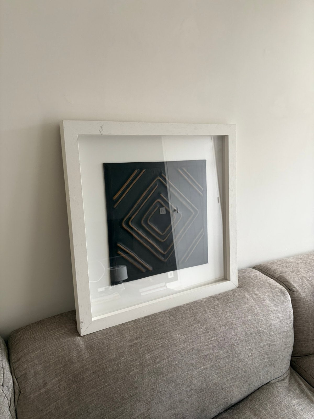 Groot schilderij van leer geometrisch, Antiek en Kunst, Ophalen of Verzenden