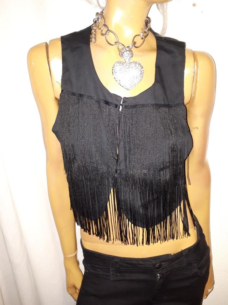 Zwart Franje Crop Top Vest vila maat L, Zwart, Vila, Maat 42/44 (L), Ophalen of Verzenden