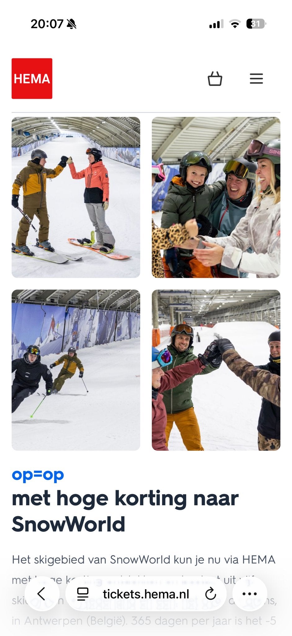 2x 2 uur skipas Snowworld, Twee personen, September