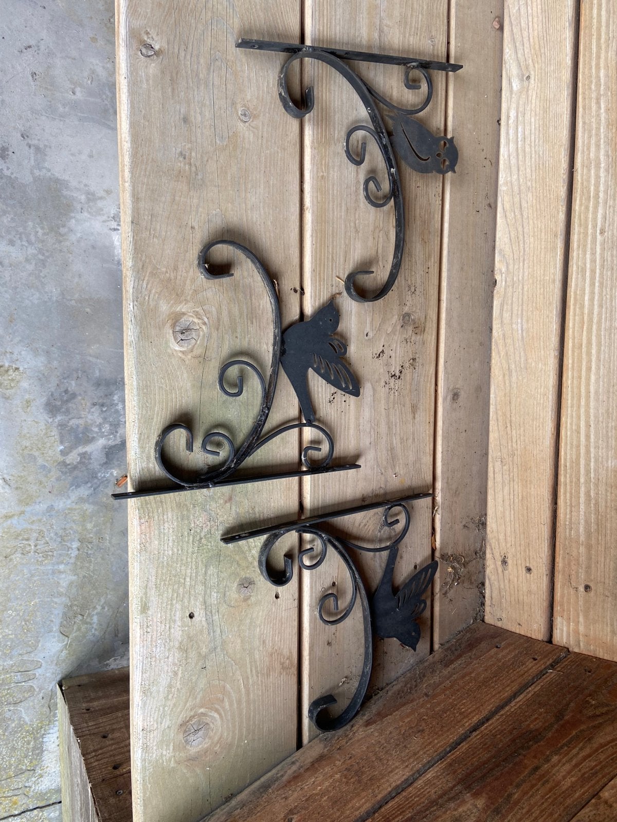 Set van 3 smeedijzeren wandhaken met vogelmotief, Ophalen, Gebruikt
