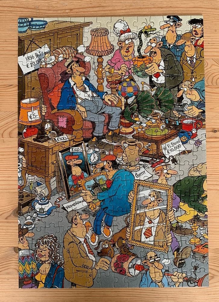 Jan van Haasteren puzzel rommelmarkt van 250 stukjes, Ophalen of Verzenden, Minder dan 500 stukjes, Gebruikt, Legpuzzel