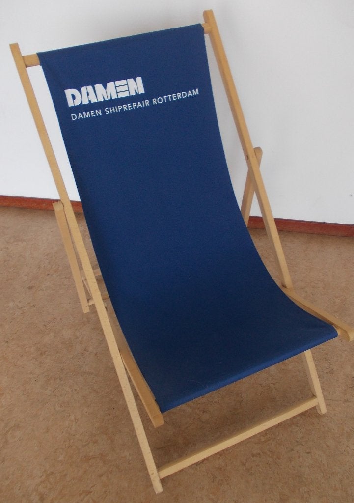 Houten retro strandstoel met reclame (nieuw), Ophalen of Verzenden, Huis en Inrichting