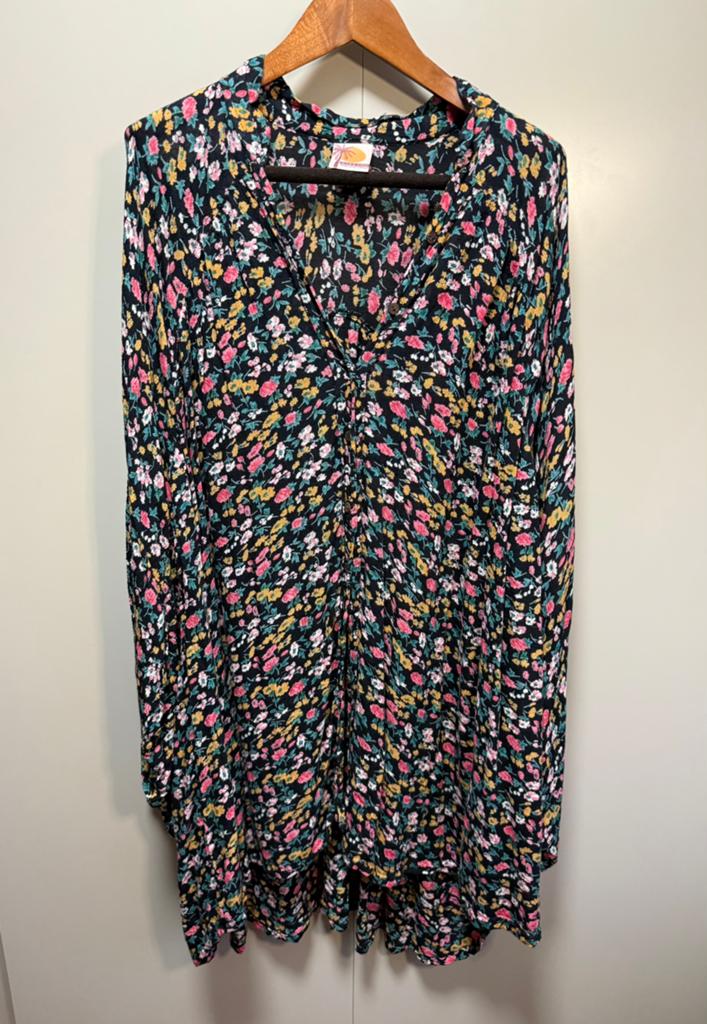 Joya’s Vida grote blouse met ballon mouw - bloemen -one size, Ophalen of Verzenden, Zo goed als nieuw, Zwart, Blouse of Tuniek