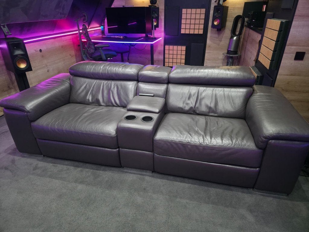 Bioscoop/Lounge bank. Volledig leder/elektrisch., Ophalen, Gebruikt, 100 tot 125 cm, Tweepersoons