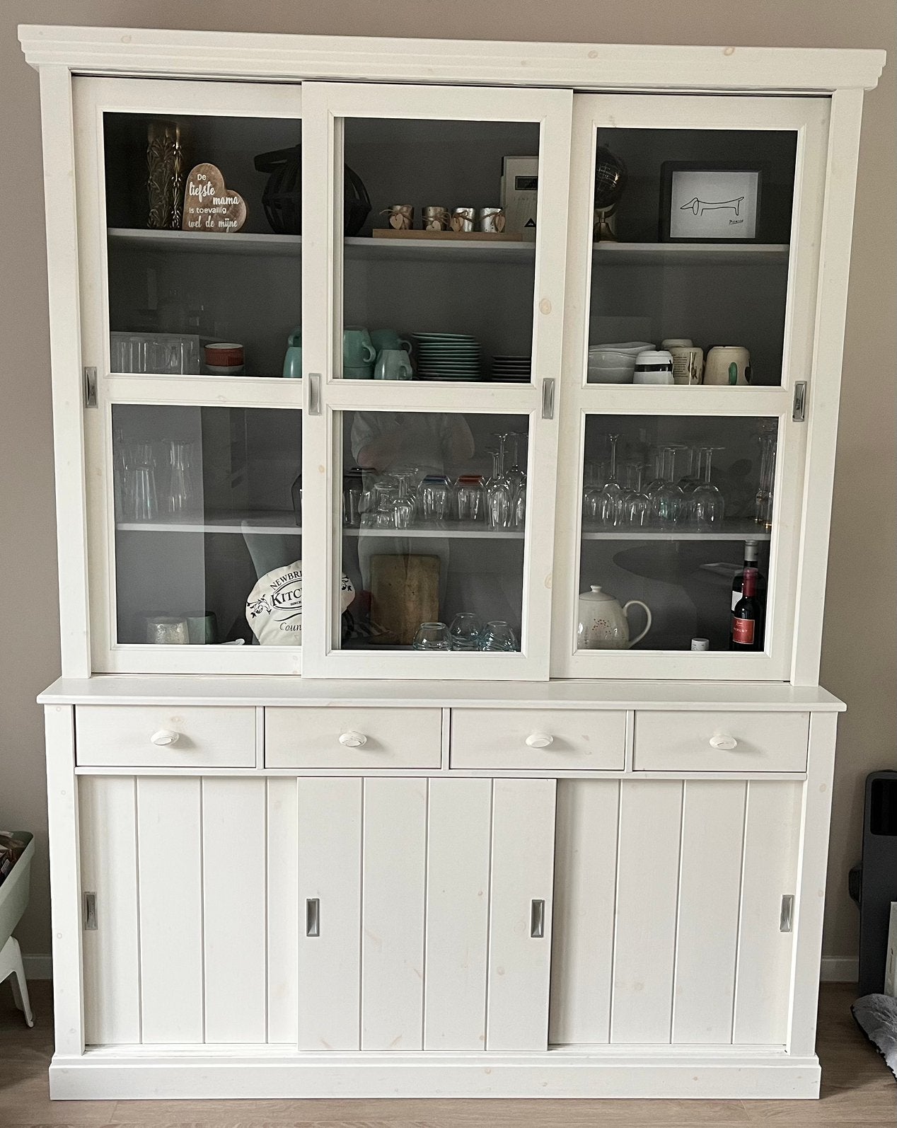 Witte buffetkast 162x42x215 cm met veel bergruimte, Huis en Inrichting, Ophalen, Gebruikt, 150 tot 200 cm, Met lade(s)