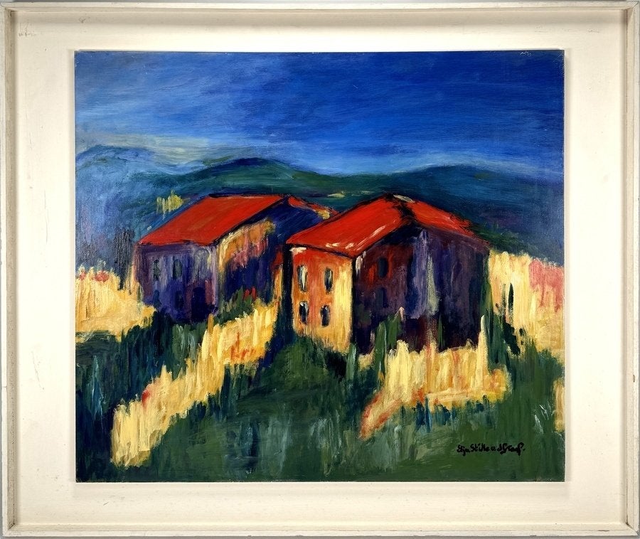 316. Schilderij, Elja van der Graaf–landschap, ca.1970, Ophalen, Ingelijst, Olieverf, Landschap