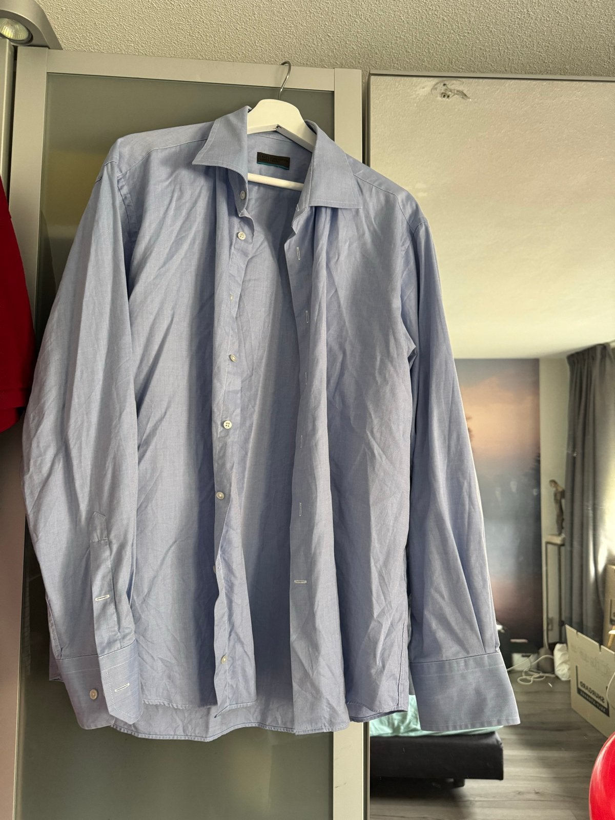 Suit Supply overhemd l blauw visgraat, mt 44 7,5, Ophalen of Verzenden, Gedragen, Blauw, Halswijdte 39/40 (M)