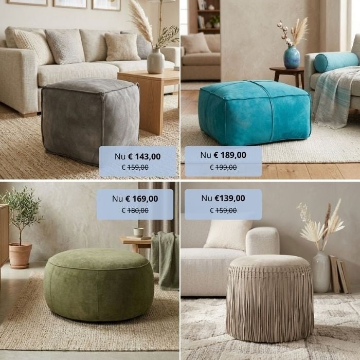 Lederen poefjes vierkant & rond | SALE v.a. €139, Ophalen, Nieuw, Leer, Modern