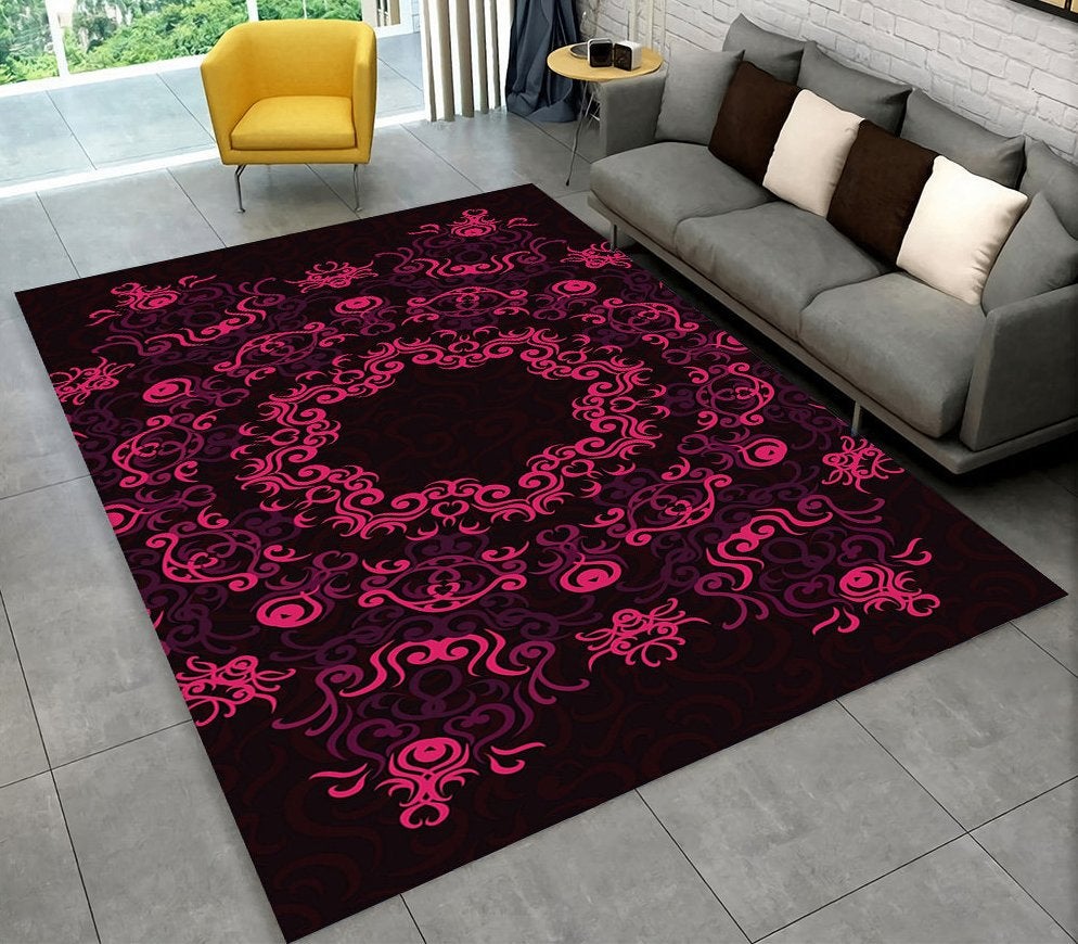 Bohemian Rechthoekig Vloerkleed 8 Tapijt Zwart Roze Bloemen, Verzenden, 50 tot 100 cm, Rechthoekig, Zwart