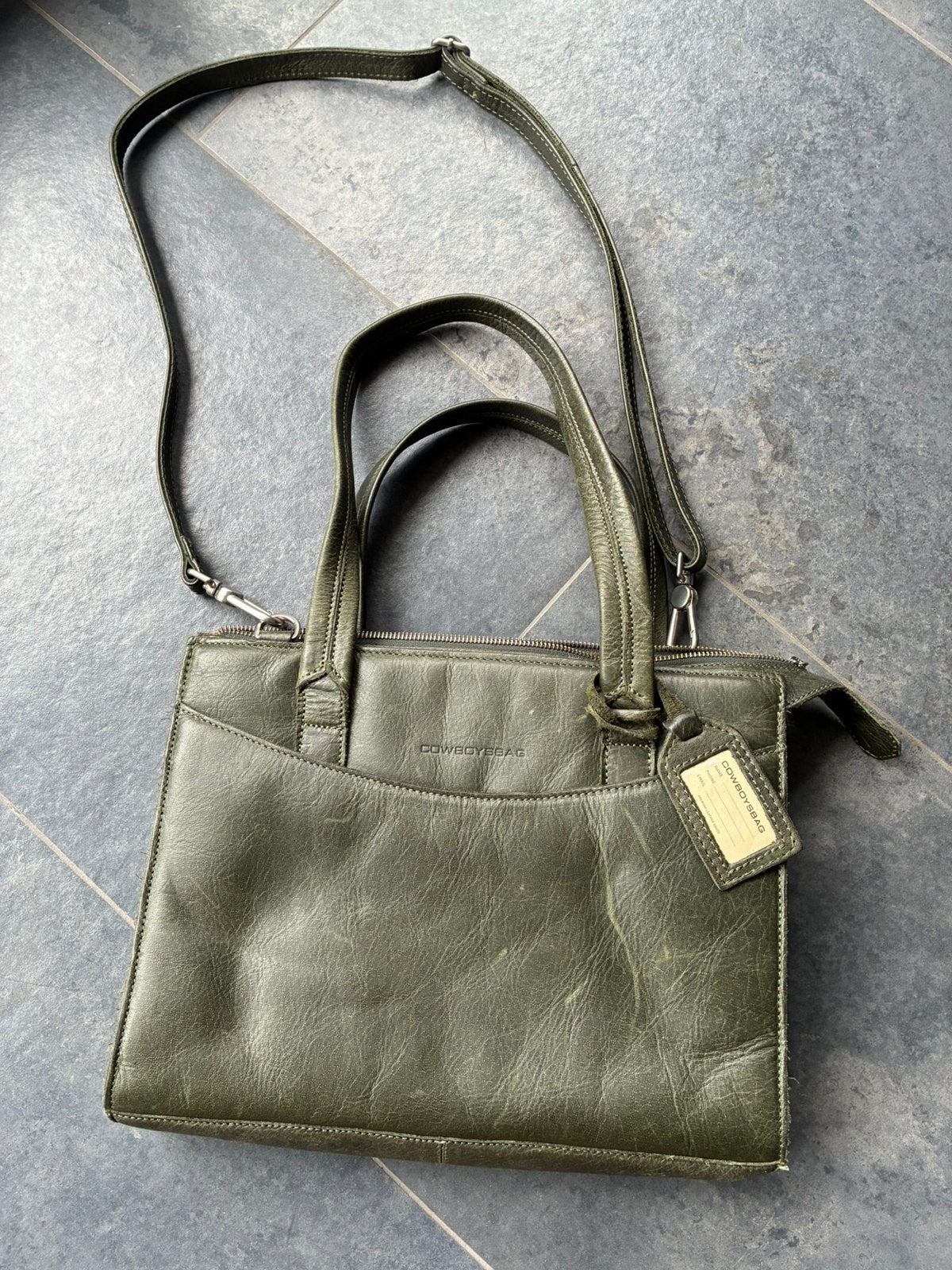 Cowboysbag leren schoudertas zgan, Ophalen of Verzenden, Zo goed als nieuw, Groen, Schoudertasje