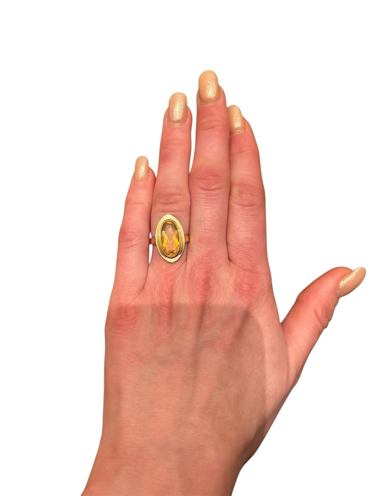 14 Karaats Gouden Ring met Ovale Citrien, Gebruikt, Ophalen of Verzenden, Met edelsteen, Dame
