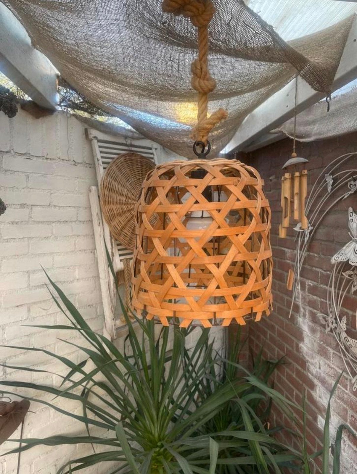 Super gezellige hanglamp aan ‘n dik electra koord (heb er 2), Ophalen of Verzenden, Zo goed als nieuw, Minder dan 50 cm