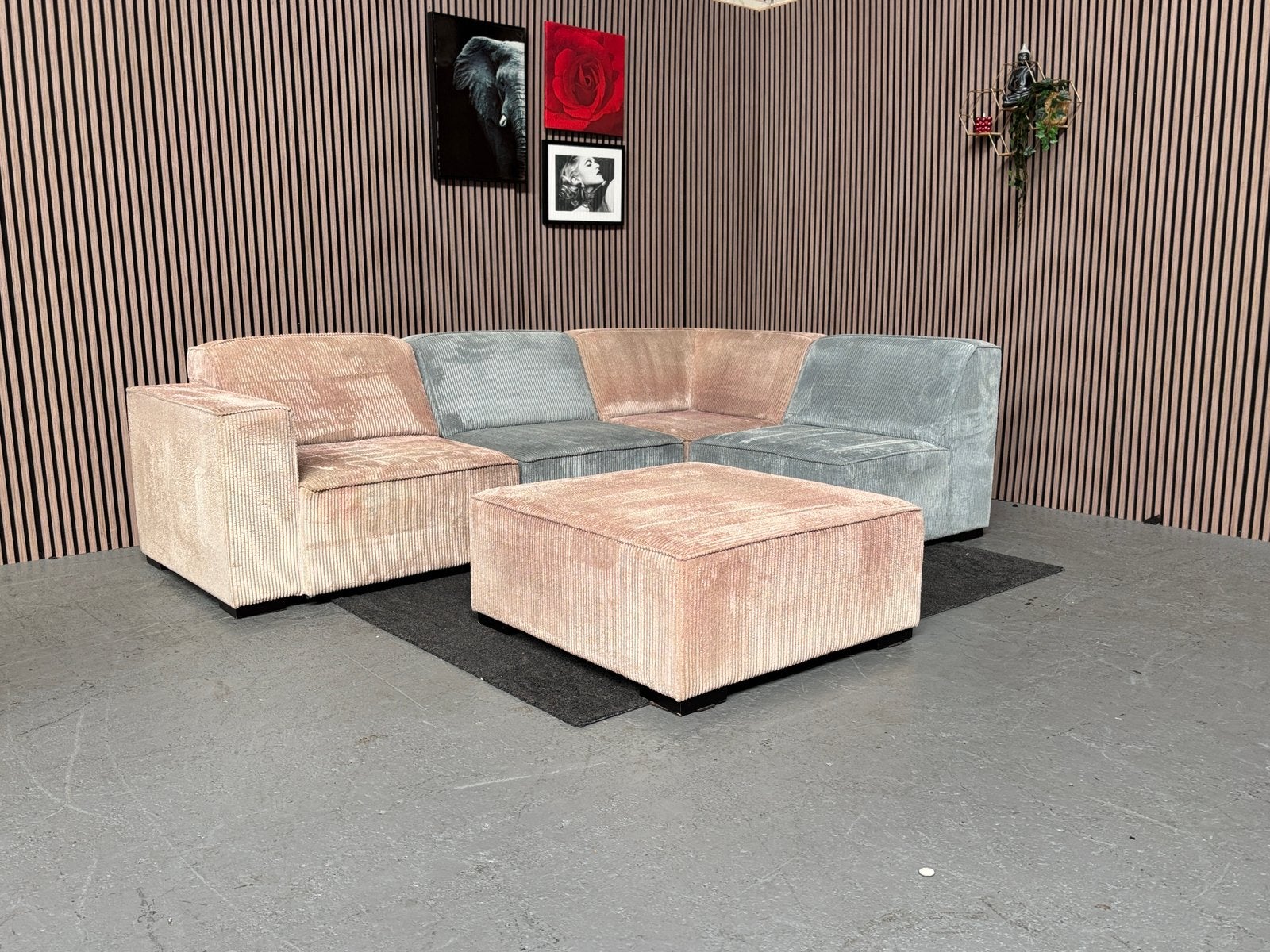 GRATIS LEVERING Modulaire Ribstof Hoekbank 290x285 GEREINIGD, 250 tot 300 cm, Ophalen of Verzenden, Zo goed als nieuw, 150 cm of meer