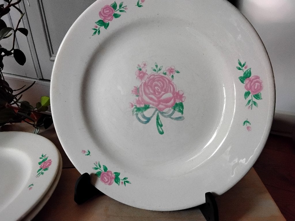 3 vintage borden met rozen - broodborden - ontbijtborden, Antiek en Kunst, Ophalen of Verzenden