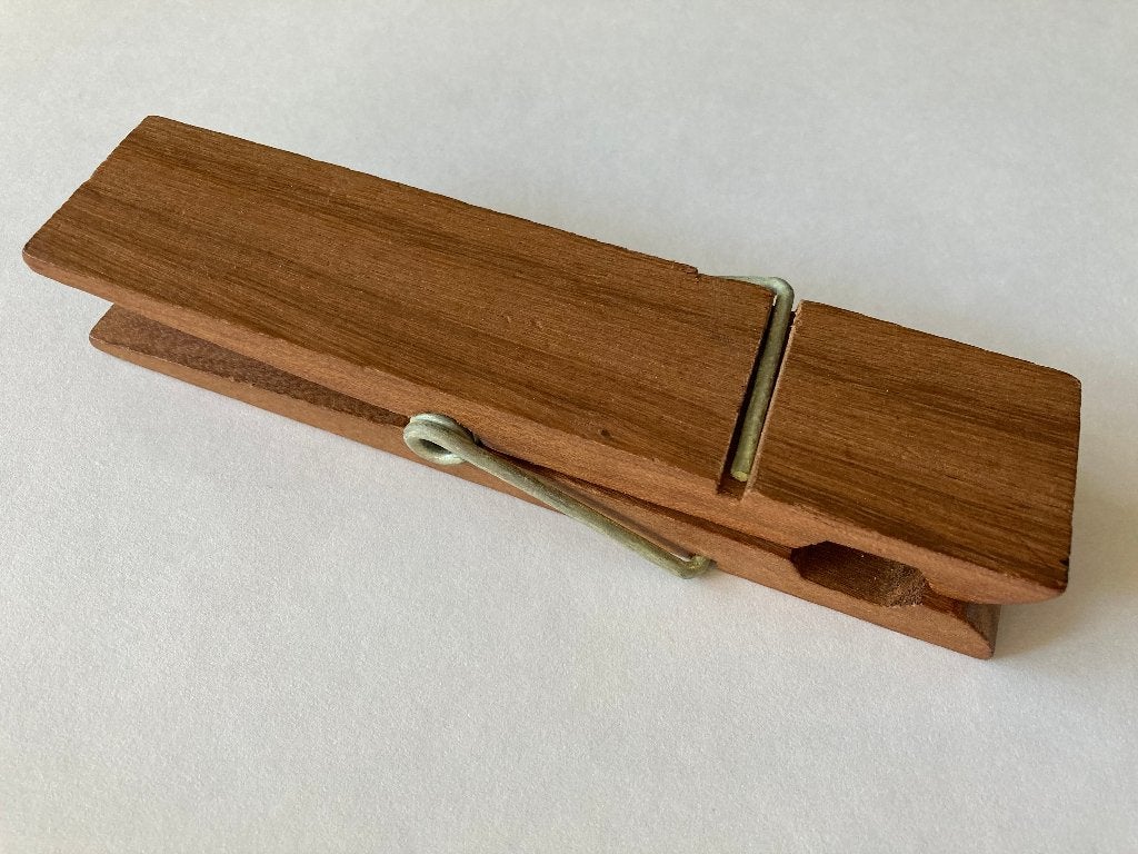 Vintage XL wasknijper teak (15x3,5x2,5 cm) memo-houder, Verzenden