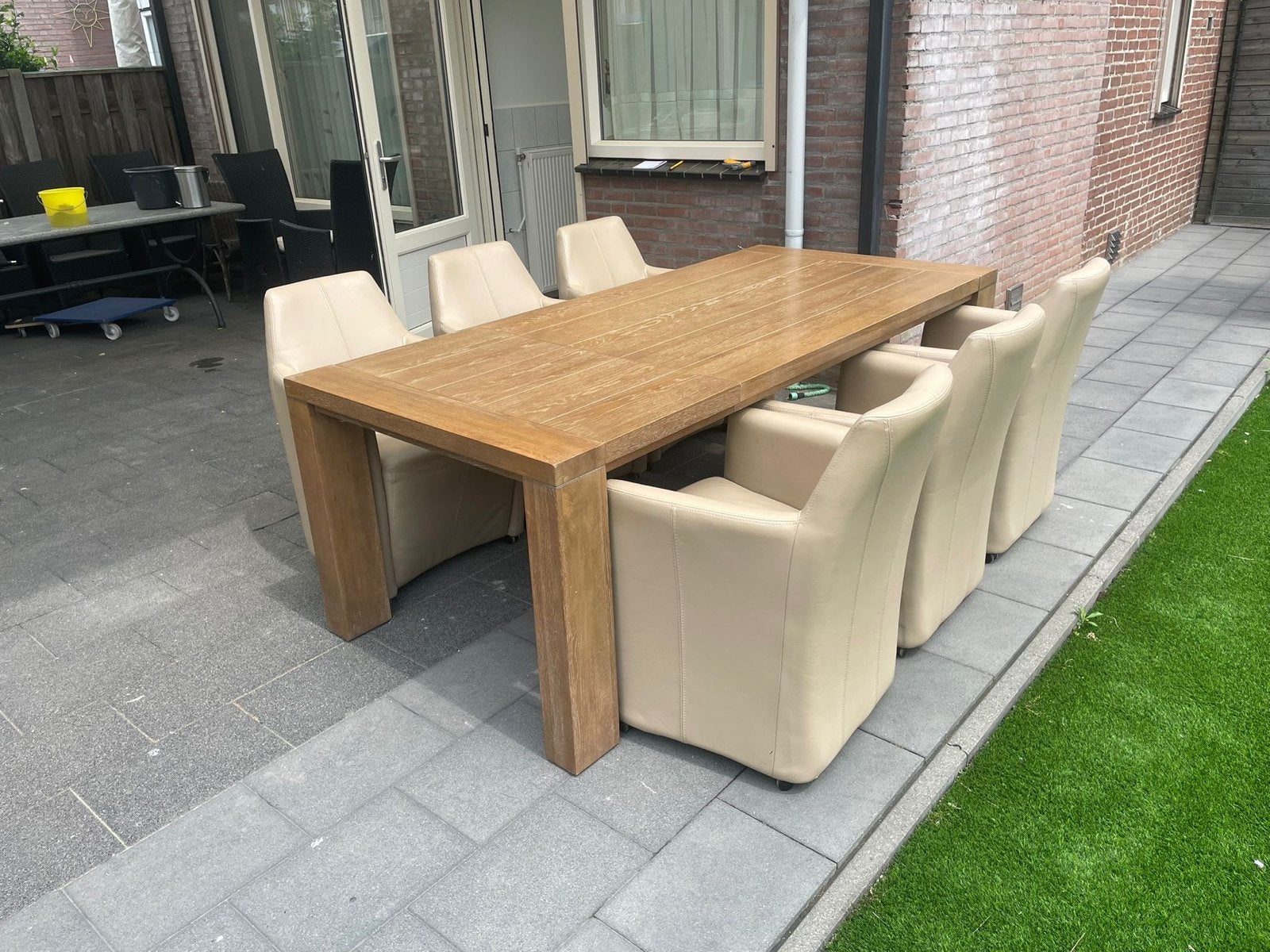 Henders & Hazel eettafel met 6 leren stoelen, Ophalen, Gebruikt, 200 cm of meer, 50 tot 100 cm