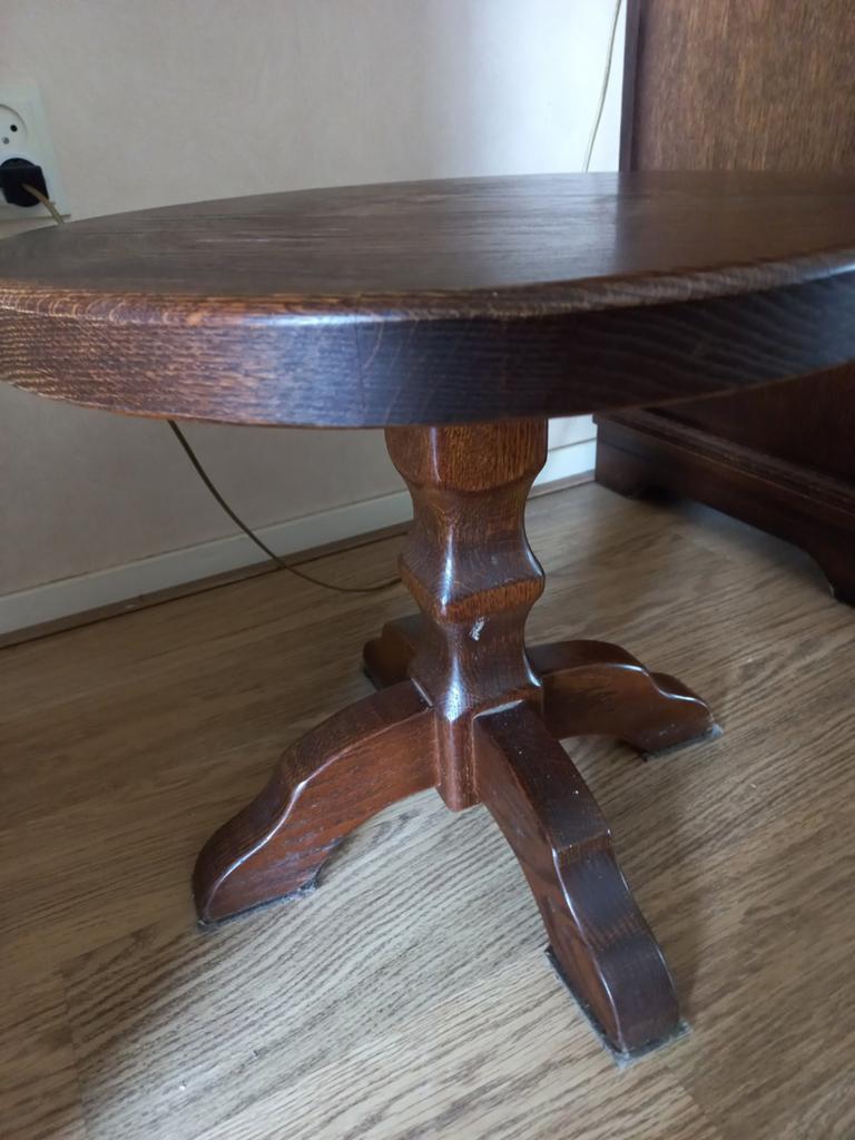 Rond houten bijzettafeltje, Huis en Inrichting, Tafels | Bijzettafels, Ophalen, Gebruikt, Rond, Hout
