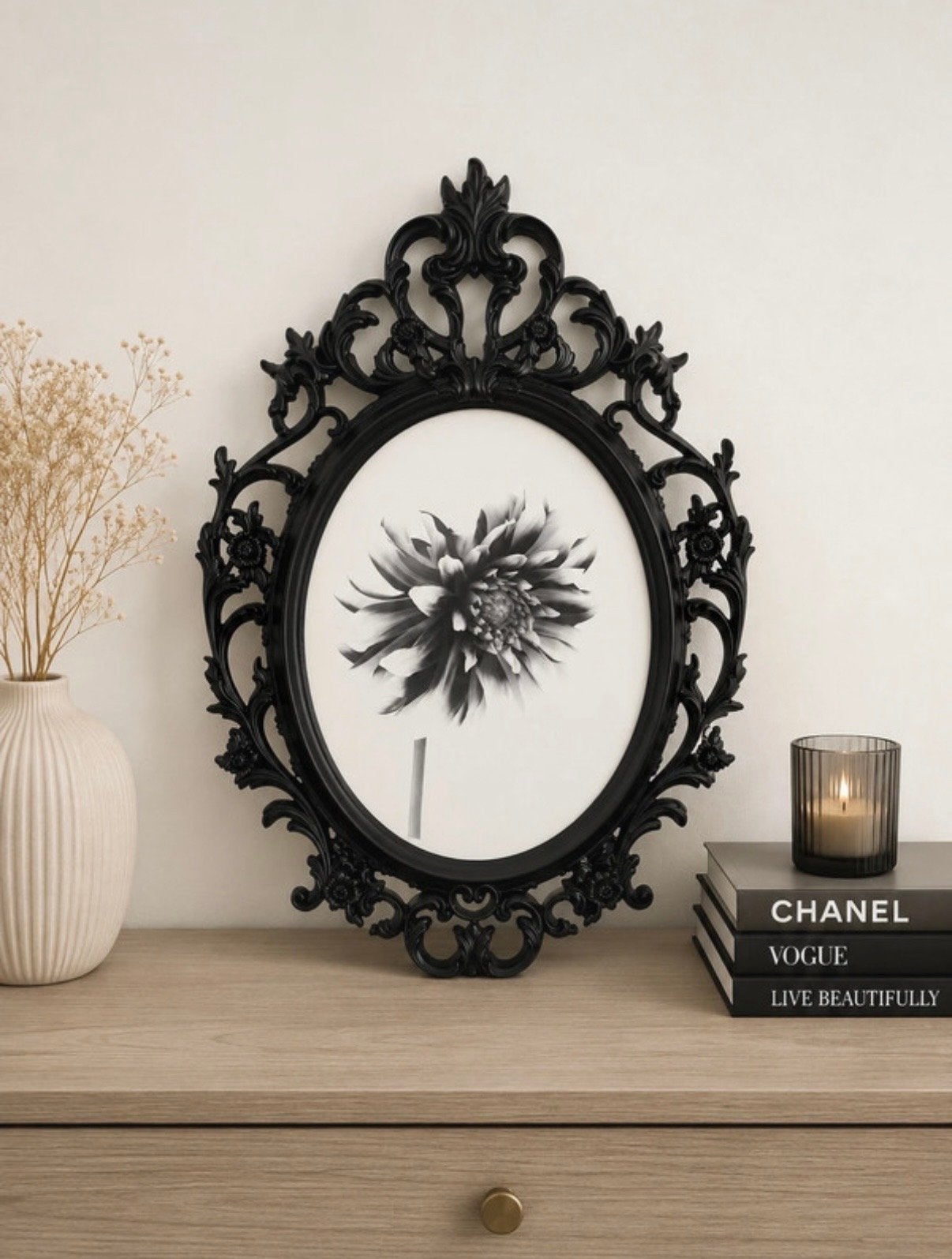 Decoratieve Zwarte Barok Fotolijst - Ovaal, Kunststof, Nieuw, Ophalen of Verzenden, Fotolijst
