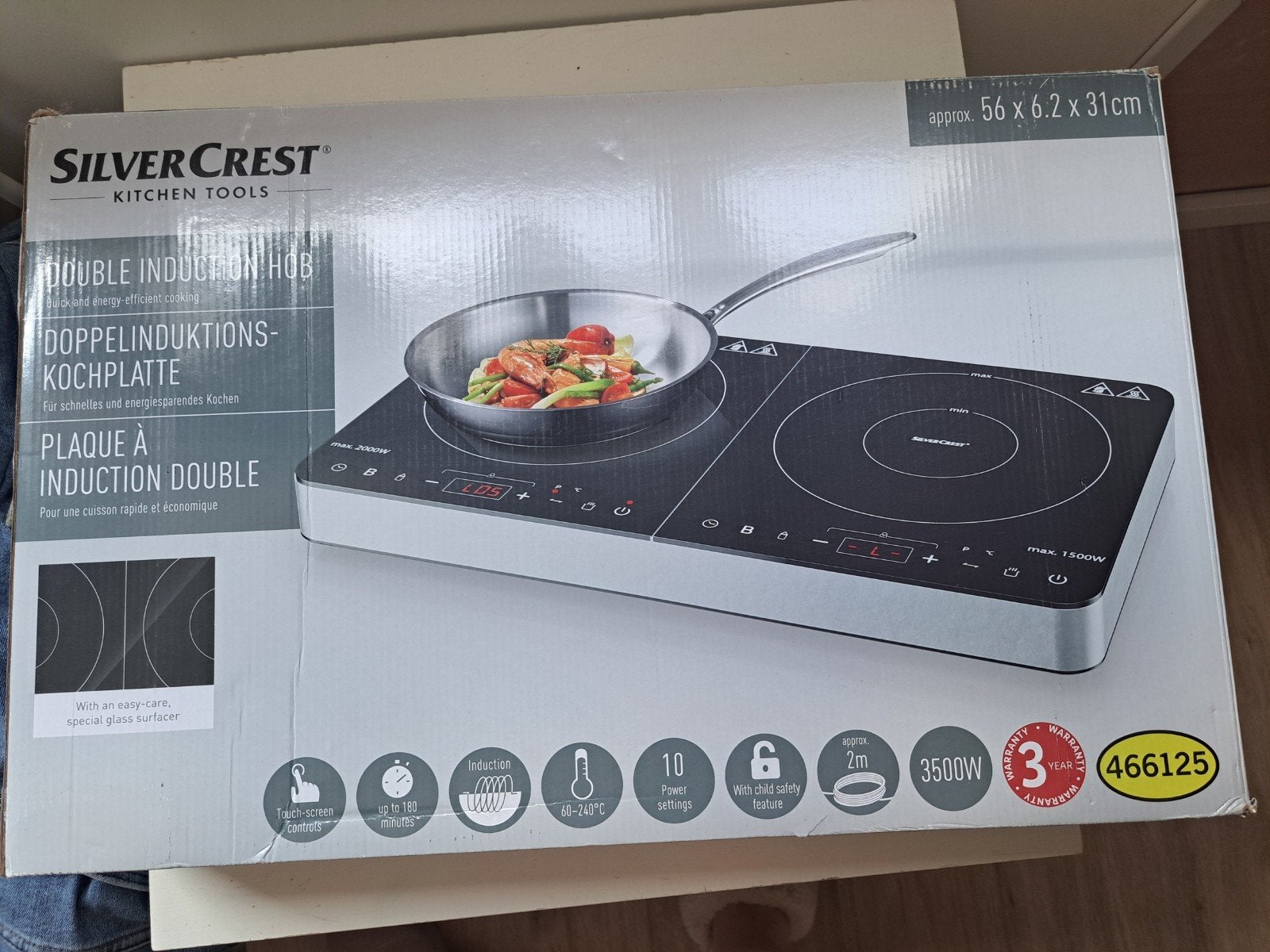 SilverCrest Elektrische 2-pits Inductiekookplaat, 3 kookzones of minder, Ophalen of Verzenden, Zo goed als nieuw, Inductie