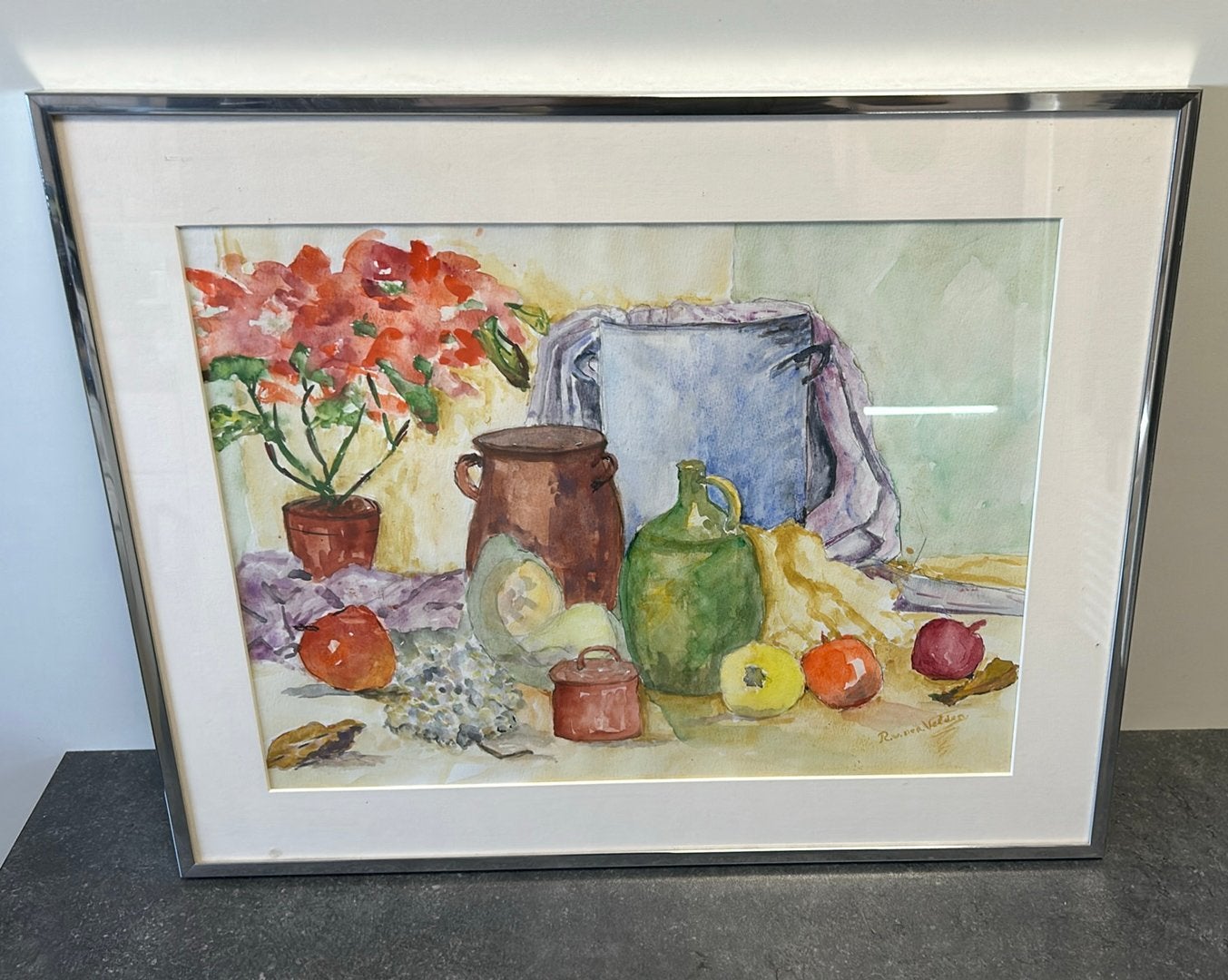 Aquarel R vd Velden. 41 x 51 cm., Met glas, Ophalen of Verzenden, Overige onderwerpen, Overige techniek