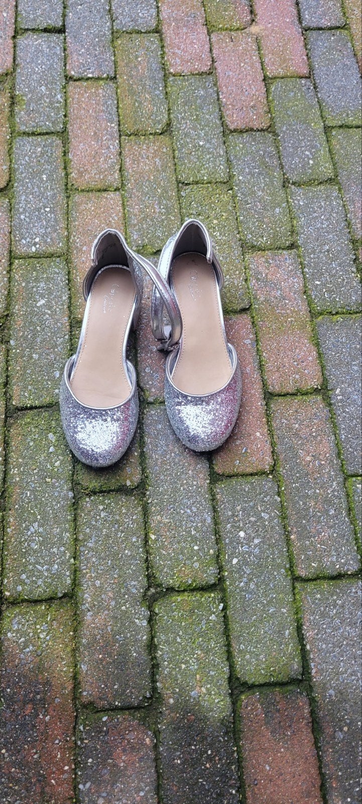 Zilveren glitter ballerina's maat 34.5, Ophalen of Verzenden, Zo goed als nieuw, Overige kleuren, Ballerina's