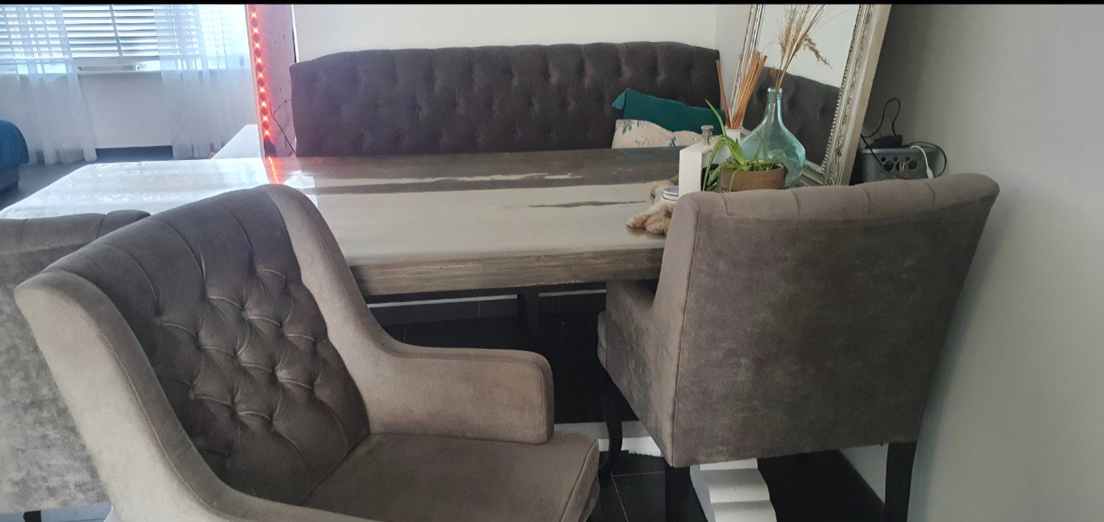 eethoek kloostertafel met stoelen en eetbank, Ophalen of Verzenden, Gebruikt, Landelijk, 4 tot 6 stoelen