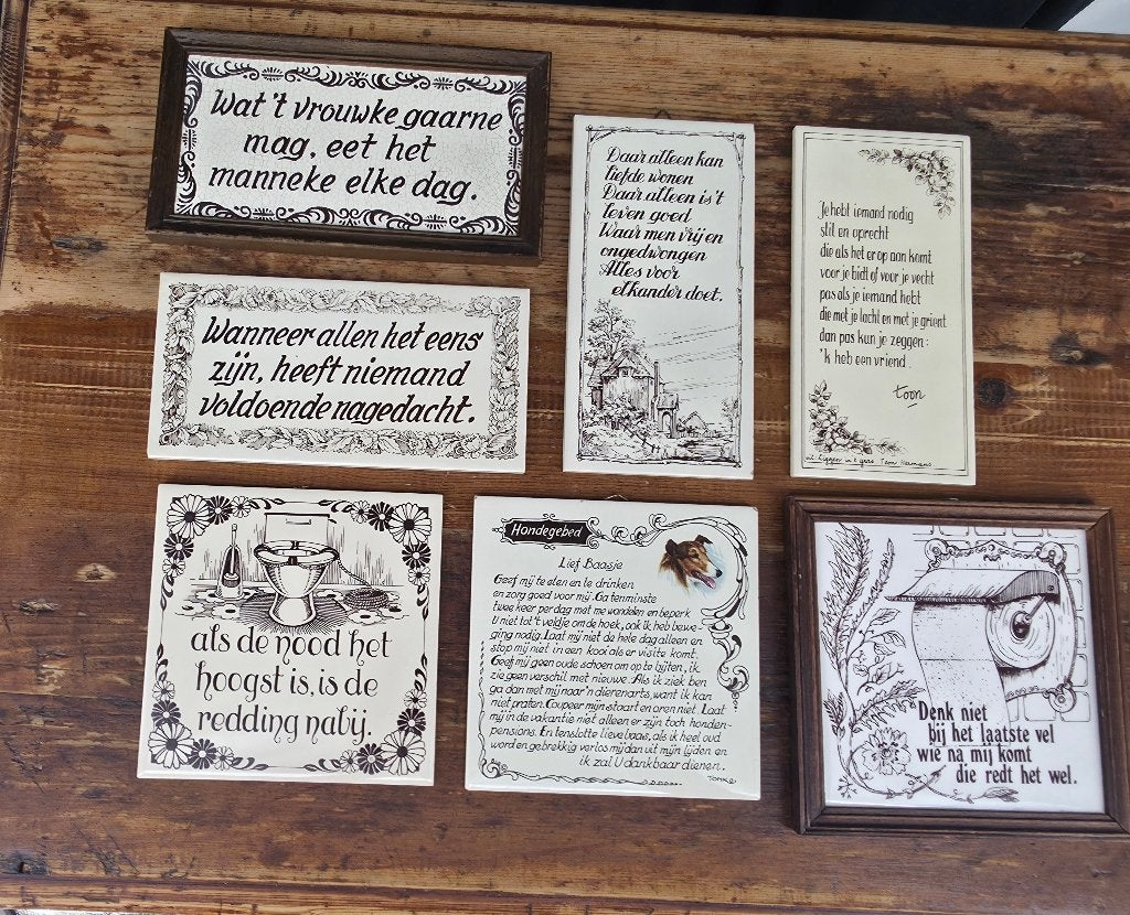 Partij van 7 antieke tegeltjes, tegelwijsheden., Antiek en Kunst, Ophalen of Verzenden