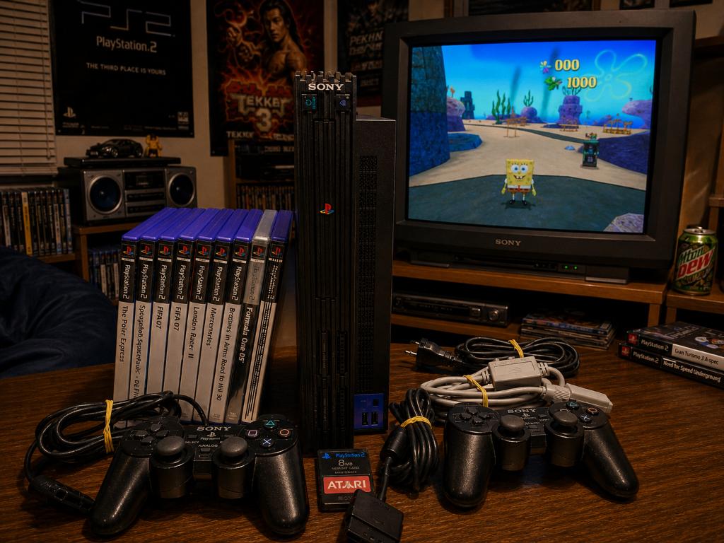 Playstation - PS2 - 7 Spellen - 2 controllers - memcard, Spelcomputers en Games, Spelcomputers | Sony PlayStation 2, Gebruikt