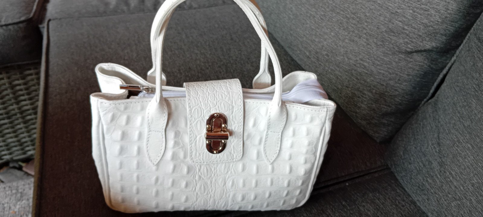 Witte handtas van echt leer, Made in Italy, Ophalen of Verzenden, Zo goed als nieuw, Wit, Handtas