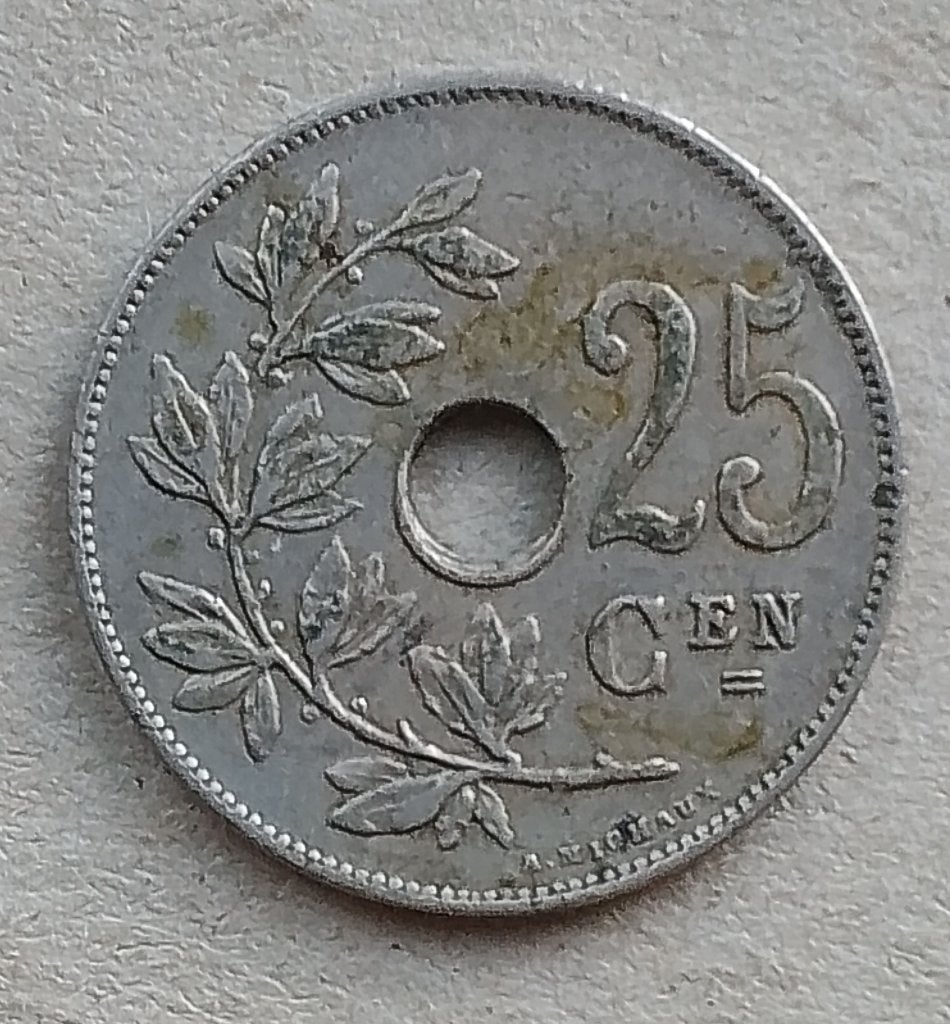 België, 25 centimes 1927 (VL) Misslag., Ophalen of Verzenden, België, Losse munt