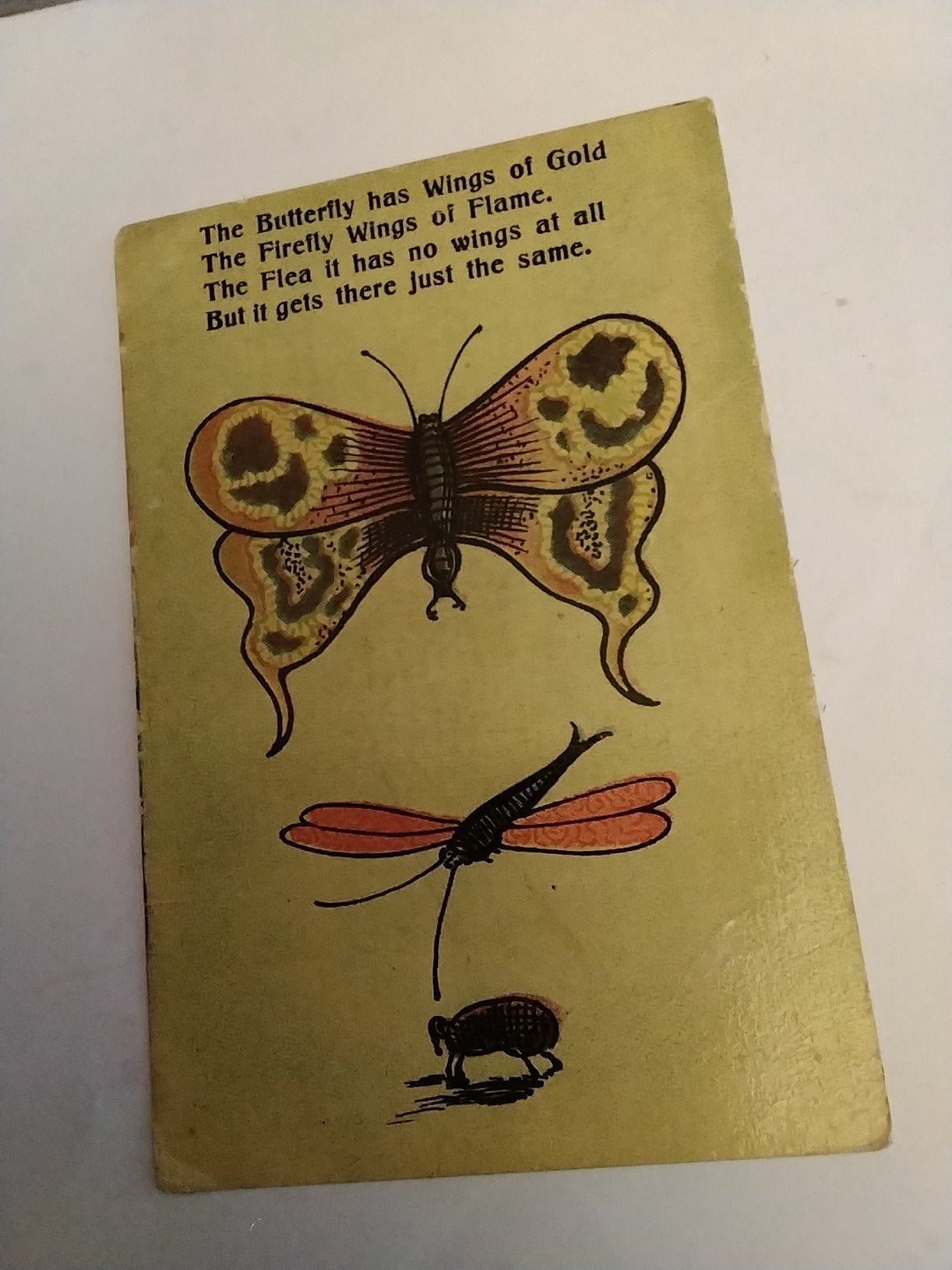 Antieke ansichtkaart met vlinder en vlooien gedicht, Ophalen of Verzenden, Voor 1920, Gelopen