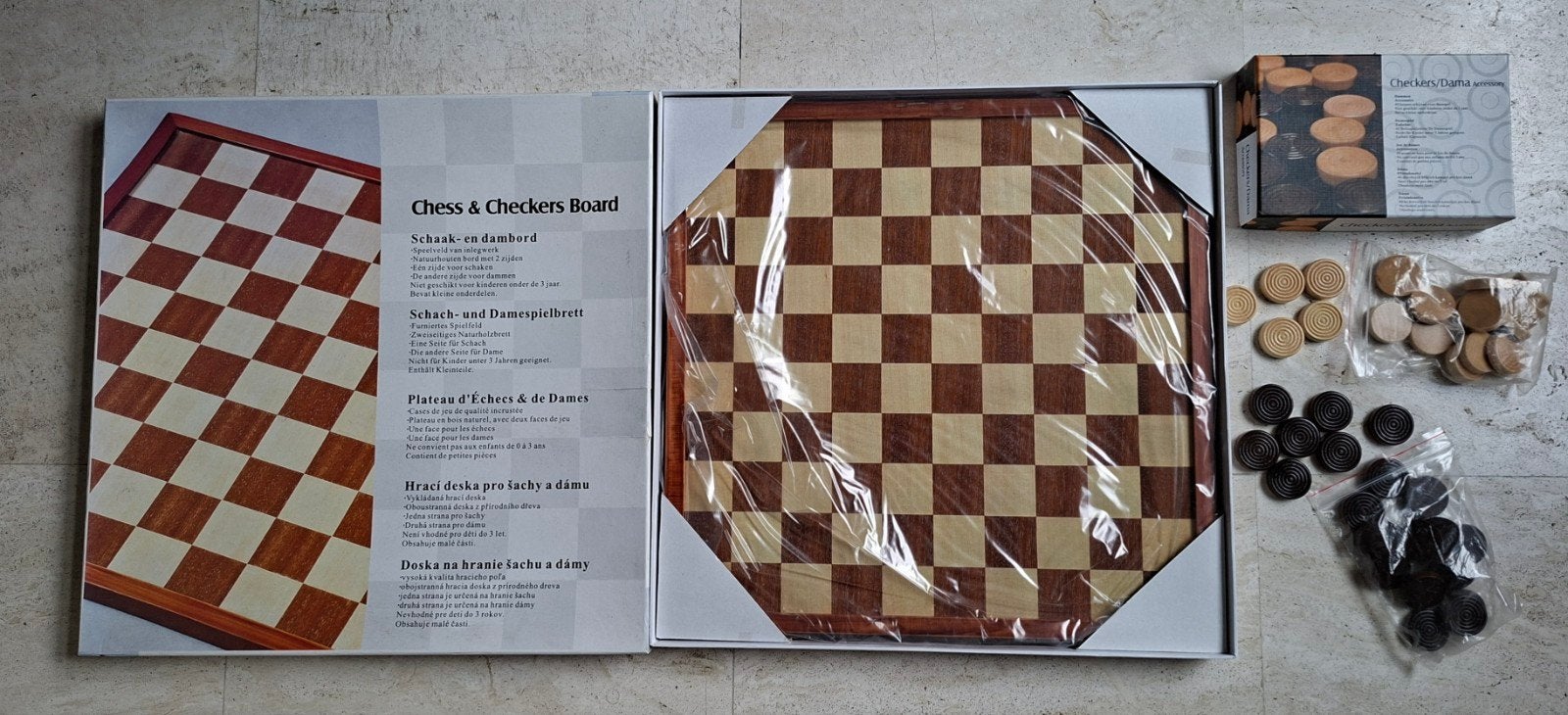 Groot houten damspel 42cm bord NIEUW, Ophalen of Verzenden, Nieuw