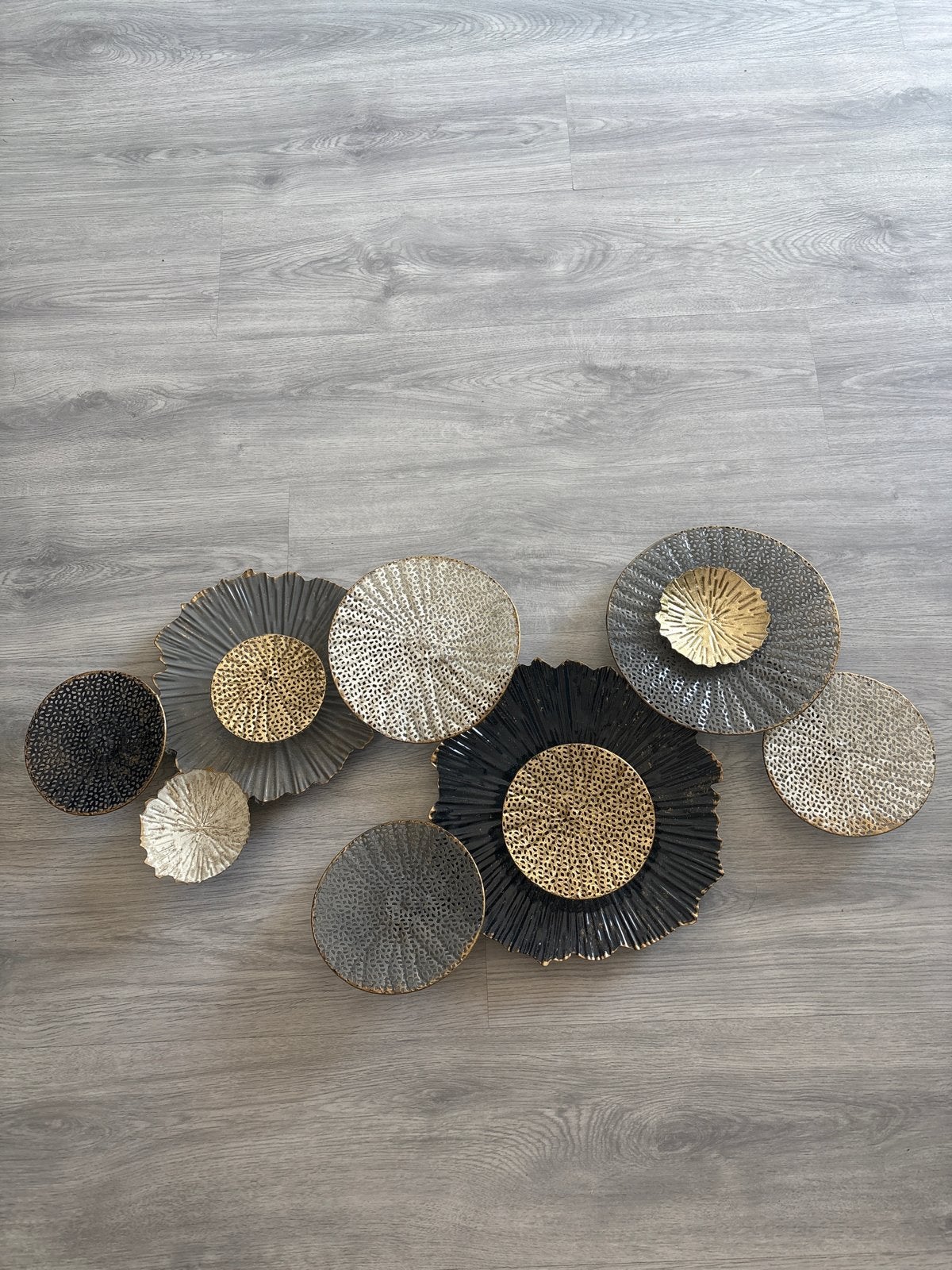 wanddecoratie in goud, zwart en grijs, Ophalen, Metaal, Meerkleurig, Modern
