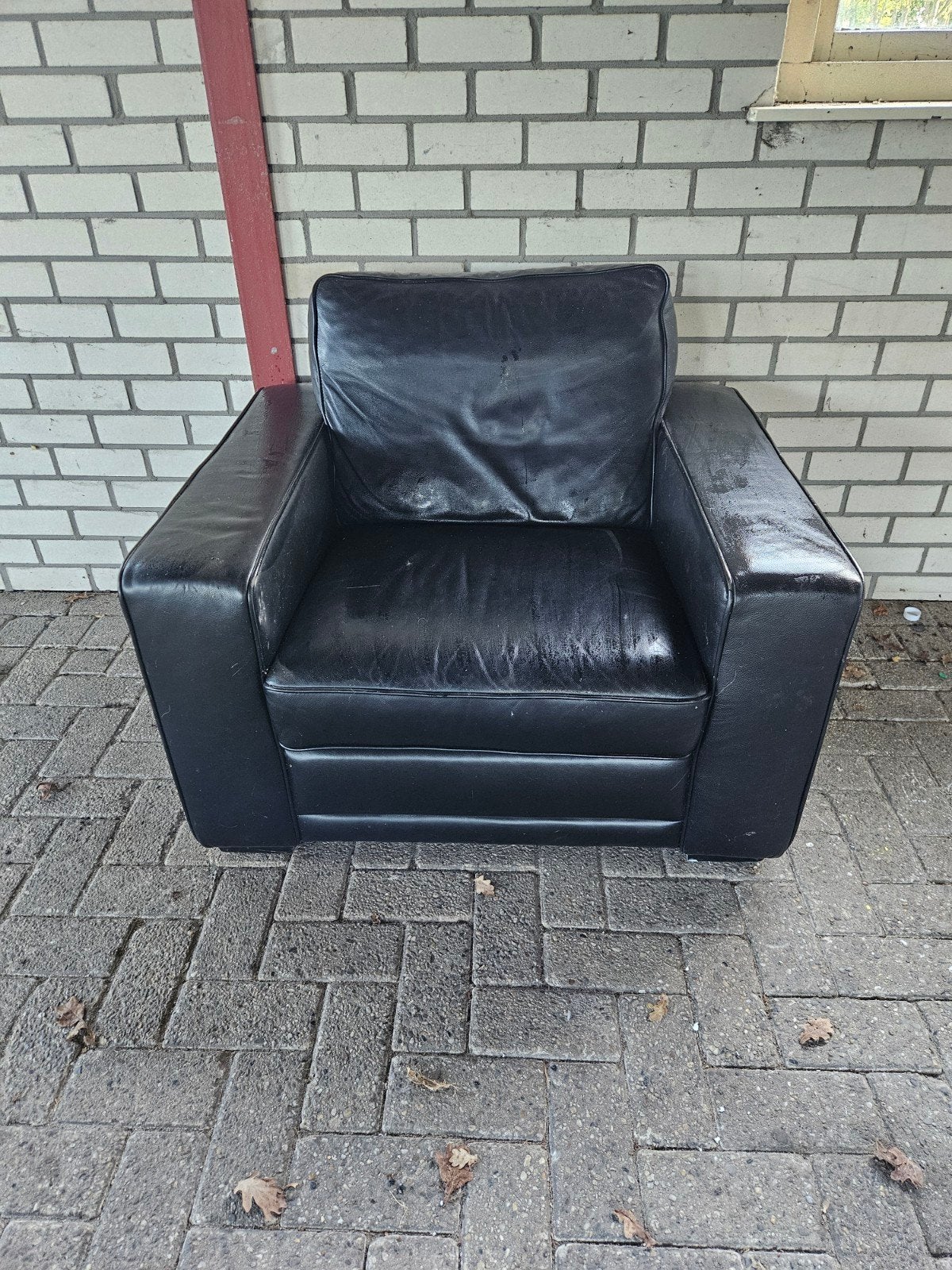 Zwarte Longlife fauteuil, Ophalen, Gebruikt, 75 tot 100 cm, Leer