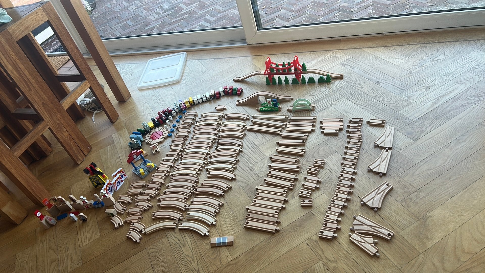 Complete houten treinbaan, Ophalen, Gebruikt