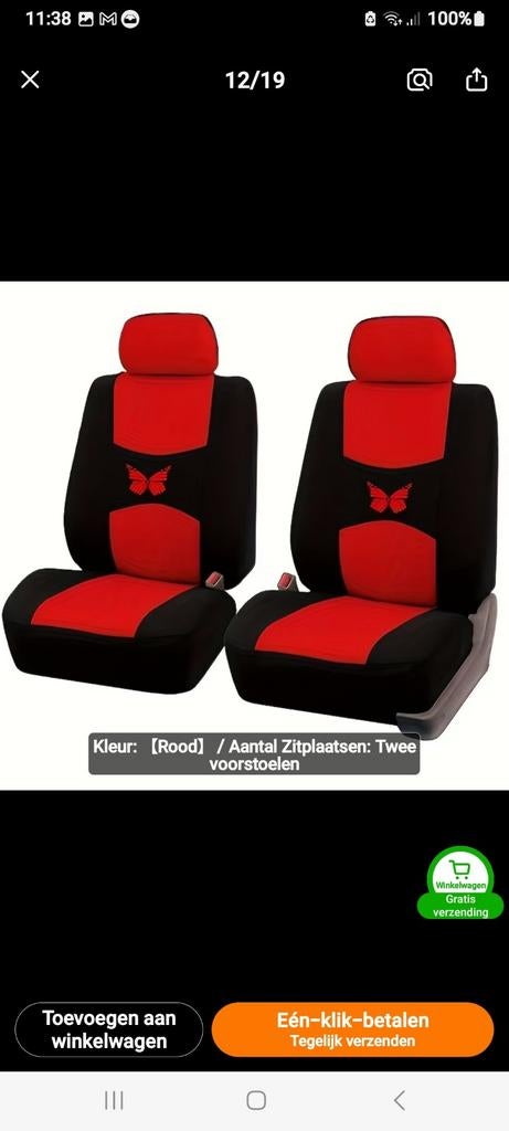 Auto Stoelhoezen Rood Zwart Vlinder Design en gordelhoezen, Ophalen of Verzenden, Nieuw