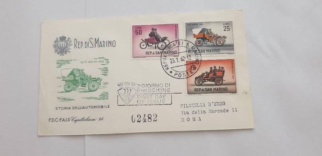 5872 san marino fdc 23-1-1962 storia dell automobile, Verzenden, Overige landen