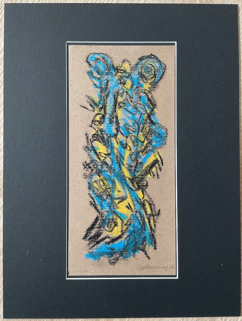 Theo Wolvecamp (1925-1992) - Compositie zonder titel, Ophalen of Verzenden, Schilderij, Krijttekening, Gesigneerd