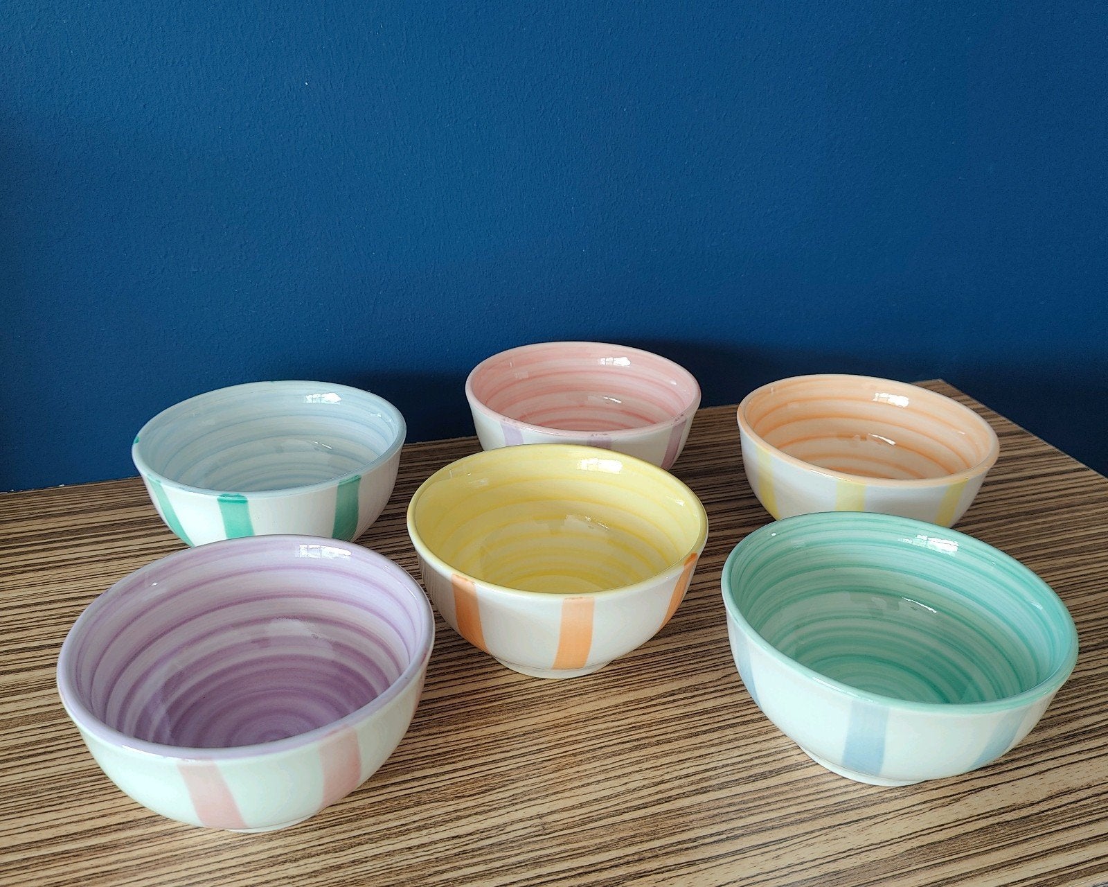 Studio Tavola kommen set 6 pastel gestreept, Ophalen, Overige merken, Keramiek, Zo goed als nieuw