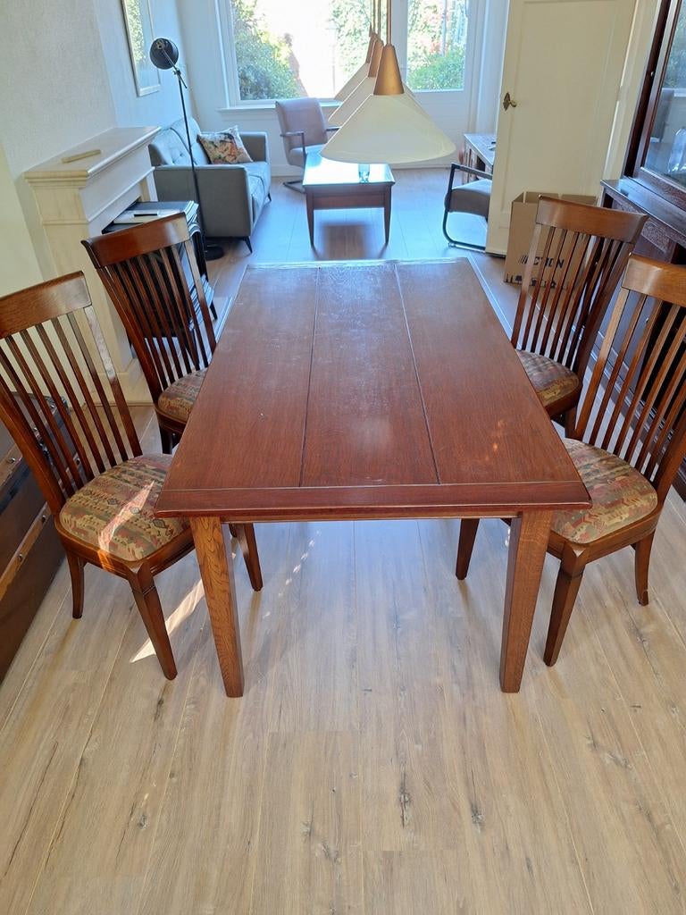 Uitschuifbare teak houten eettafel., Huis en Inrichting, Tafels | Eettafels, Ophalen, Gebruikt, ?, 150 tot 200 cm
