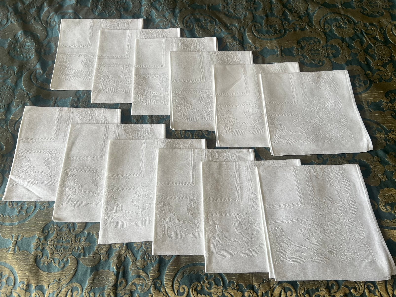 12x Antieke Oude Franse katoenen servetten Renaissance rand’, Ophalen of Verzenden