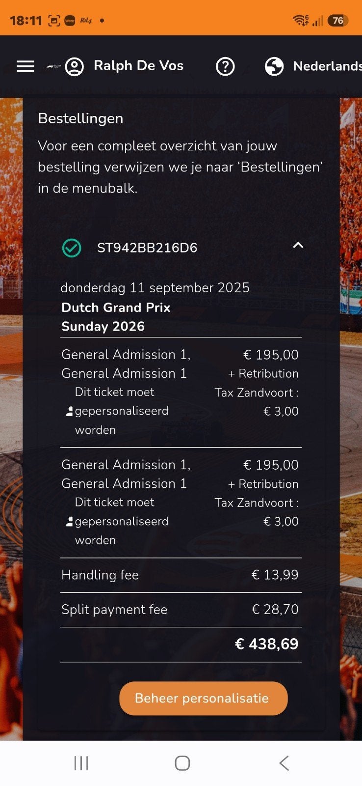 F1 Zandvoort zondag, Tickets en Kaartjes, Twee personen