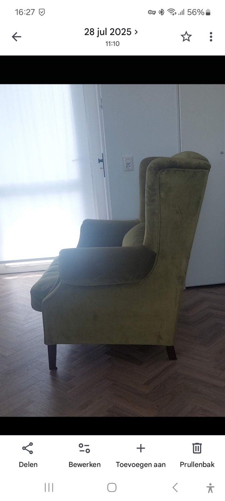 Vintage Groene Fauteuil - Comfortabele Blikvanger, Huis en Inrichting, Fauteuils, Zo goed als nieuw, Stof, 100 tot 125 cm, 75 tot 100 cm