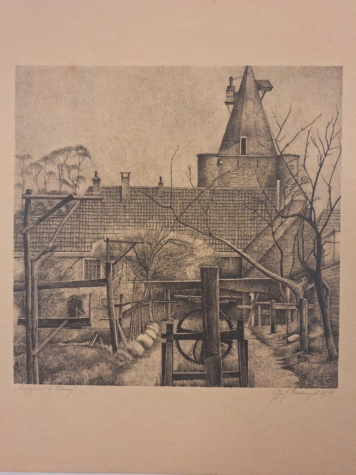 Lithografie door G.J. Voskuyl uit 1946, Ophalen of Verzenden