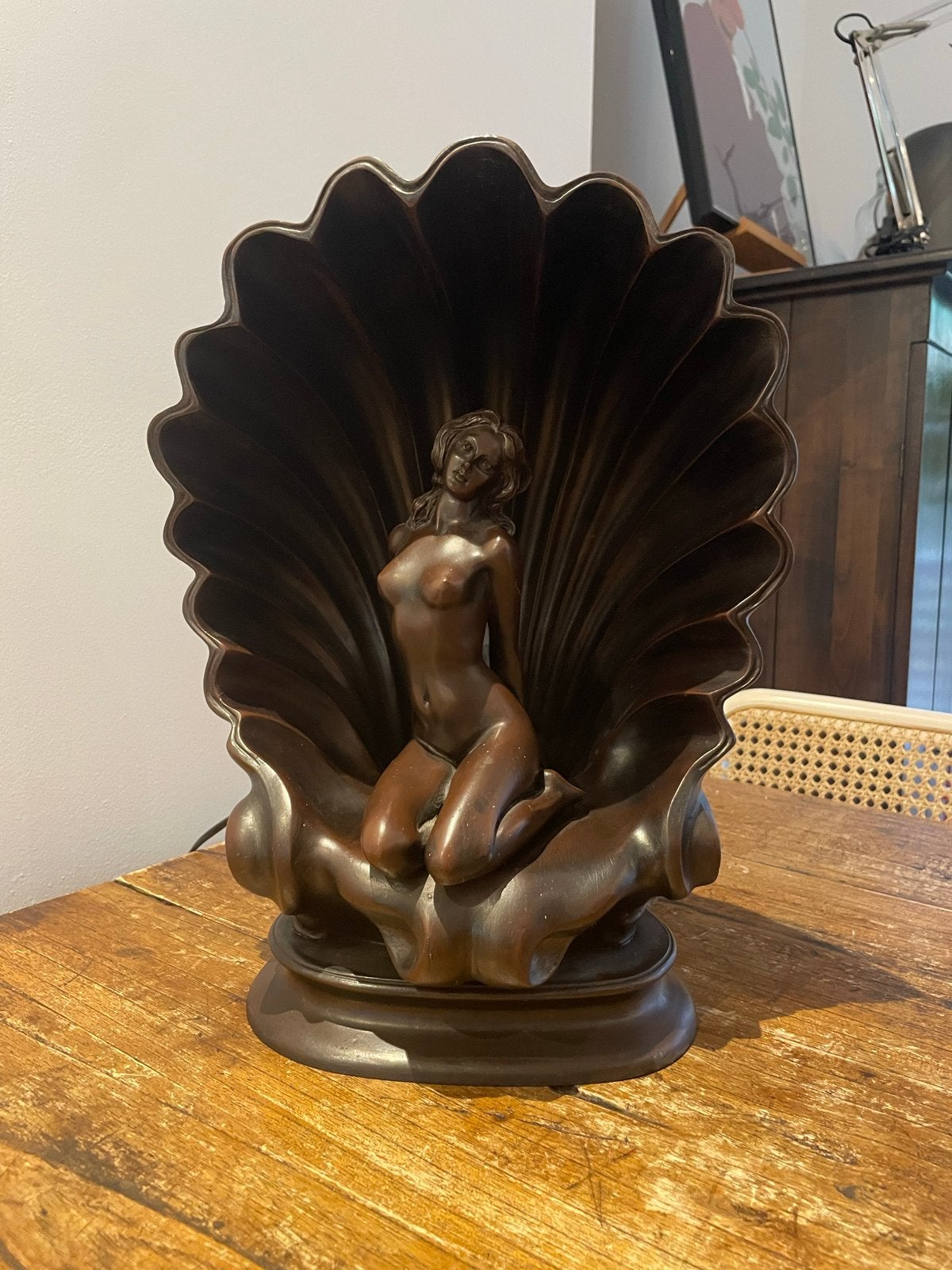 Art Deco Venus Schelplamp - Bronskleurig Vintage Design, Overige merken, Gebruikt, E27 (groot), Bruin